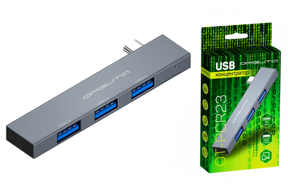 Разветвитель USB HUB Орбита OT-PCR23 USB 2.0/3.0 (3*USB) (серый) купить  оптом в Екатеринбурге с доставкой по всей России