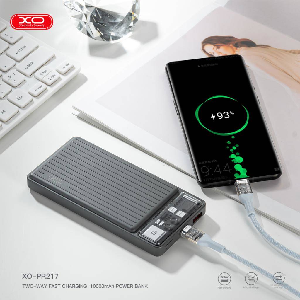 Универсальный дополнительный аккумулятор Power Bank XO PR217 10000mAh  QC22.5W/PD20W Fast Charger (Серый) купить оптом в Екатеринбурге с доставкой  по всей России