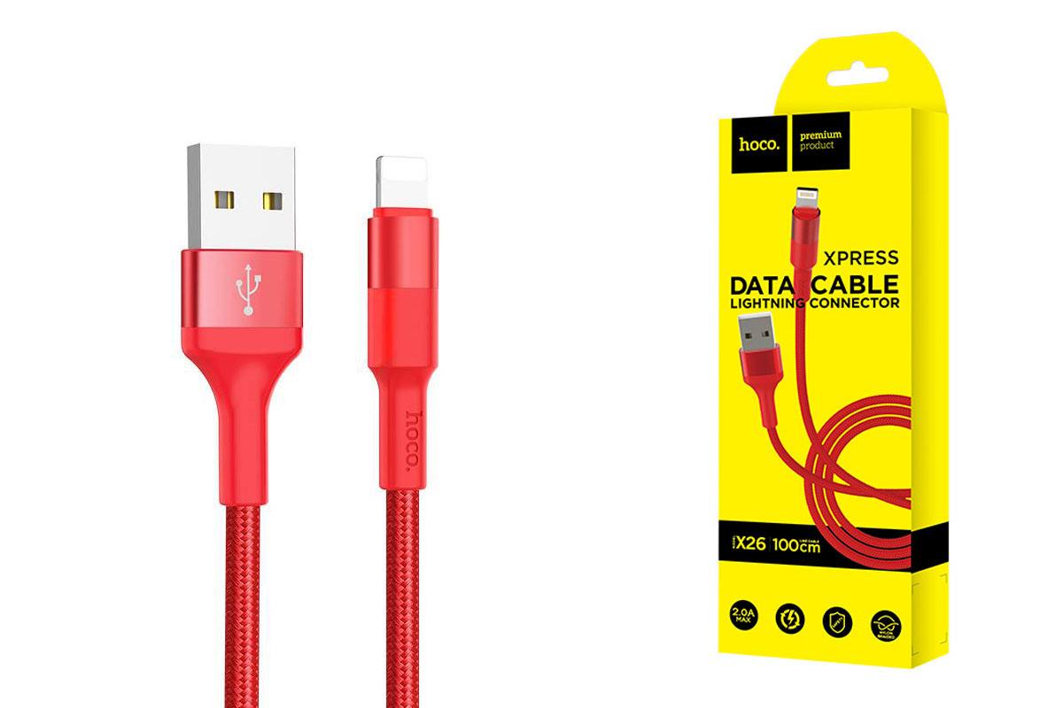 Кабель USB - Lightning HOCO X26, 2,4A (красный) 1м (в оплетке) купить оптом  в Екатеринбурге с доставкой по всей России