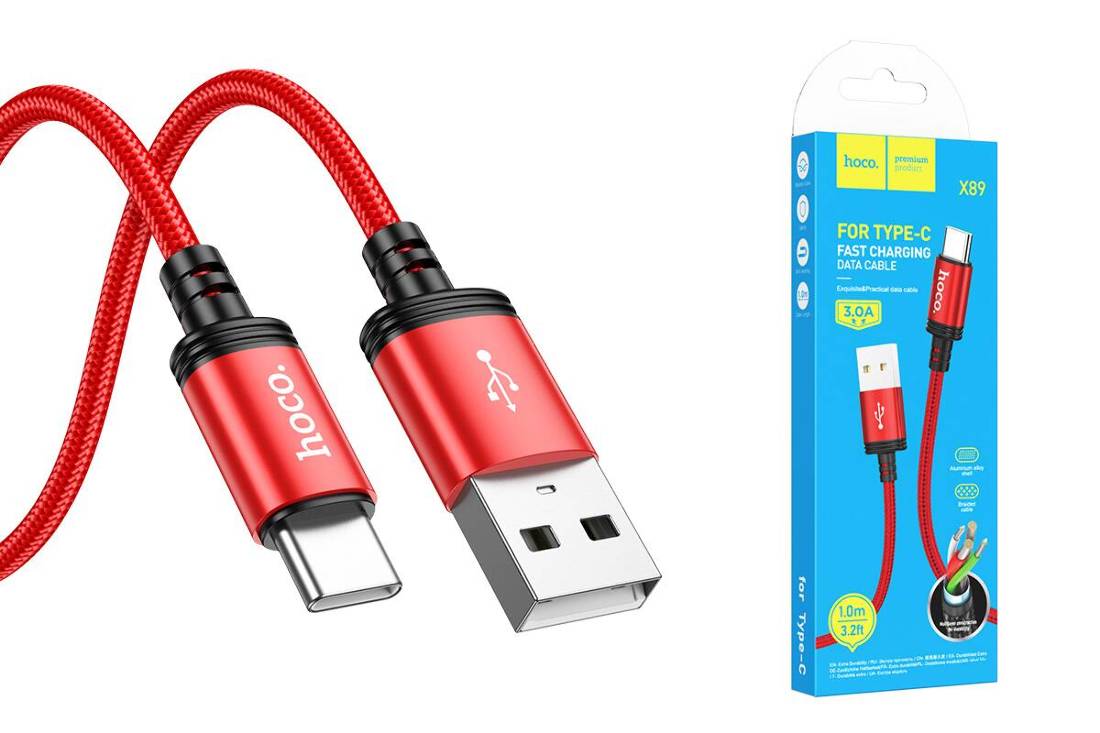 Кабель USB - USB Type-C HOCO X89 (красный) 1м купить оптом в Екатеринбурге  с доставкой по всей России