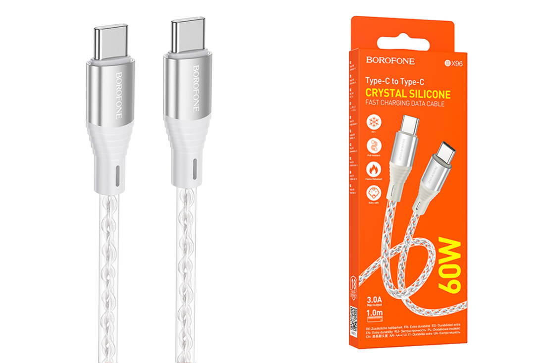 Кабель USB Type-C - USB Type-C BOROFONE BX96, PD60W (серый) 1м силиконовый  купить оптом в Екатеринбурге с доставкой по всей России