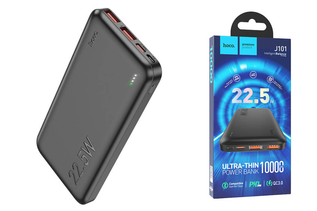 Универсальный дополнительный аккумулятор Power Bank HOCO J101 Astute  PD22.5W (10000 mAh) (черный) купить оптом в Екатеринбурге с доставкой по  всей России