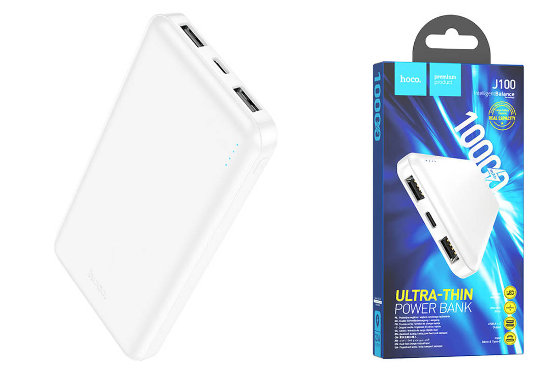 Универсальный дополнительный аккумулятор Power Bank HOCO J100 (10000 mAh)  (белый) купить оптом в Екатеринбурге с доставкой по всей России