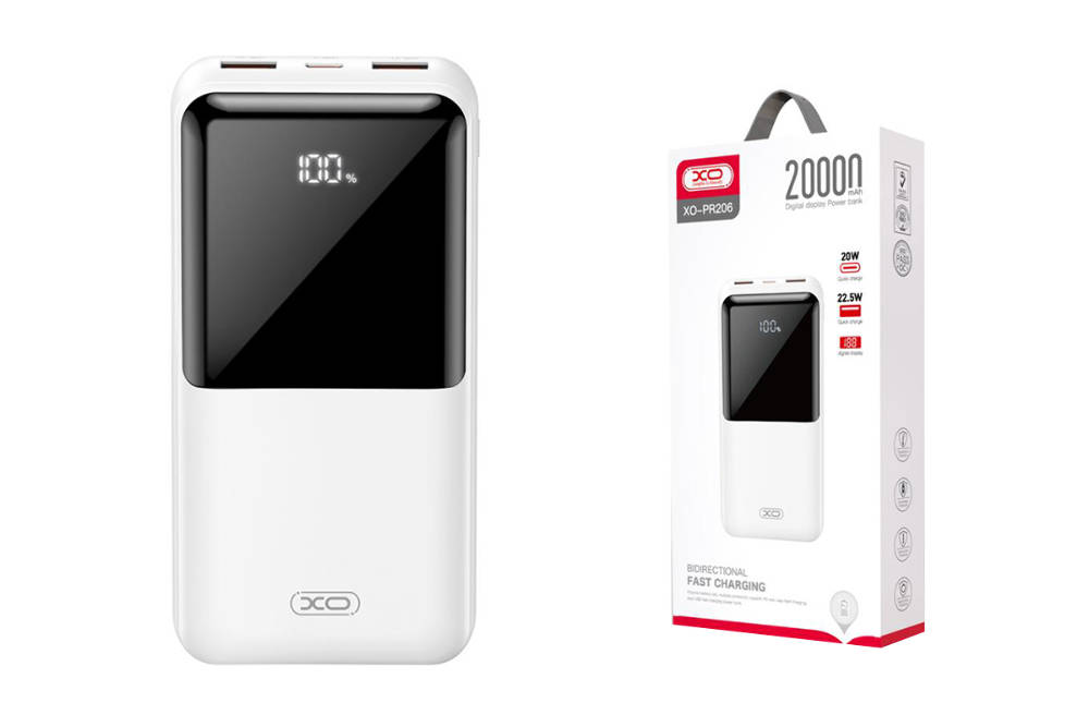 PR206 PD20W / QC22.5W Digital Display Fast Charge Power Bank 20000mAh White