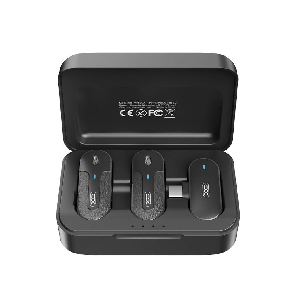 Микрофон беспроводной петличка 2 шт. для телефона XO MKF09A TypeC 1 to 2  wireless Collar clipmicrophone withbattery case