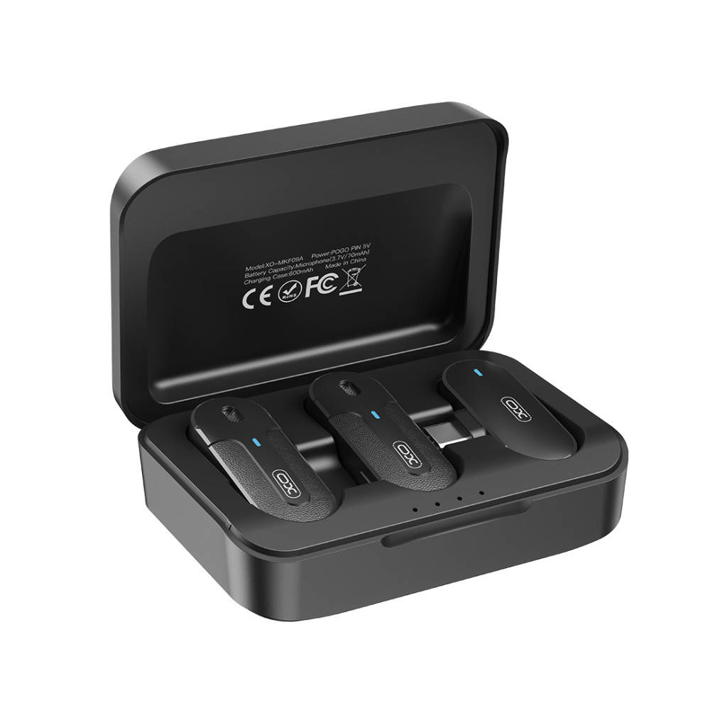 Микрофон беспроводной петличка 2 шт. для телефона XO MKF09A TypeC 1 to 2  wireless Collar clipmicrophone withbattery case купить оптом в  Екатеринбурге с доставкой по всей России