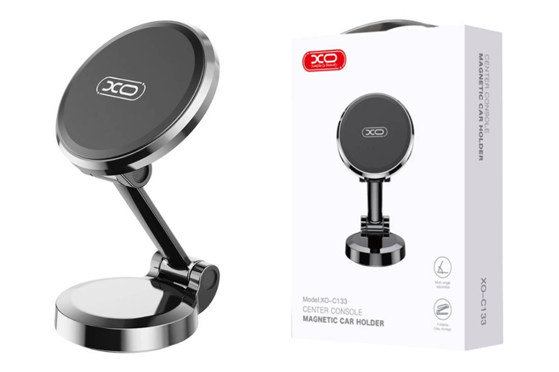 Держатель автомобильный для телефона XO C133 metal magnetic suction 360 °  rotating bracket (equipped with one square and one round iron) (Чёрный)