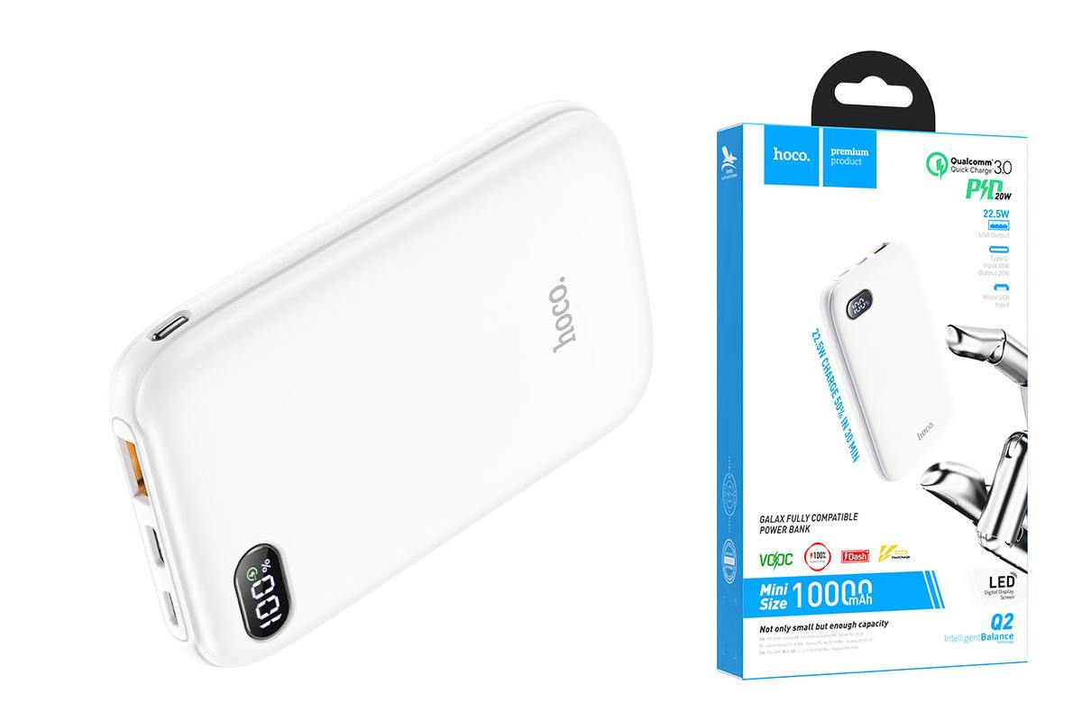 Универсальный дополнительный аккумулятор Power Bank HOCO Q2 (10000 mAh)  (белый) купить оптом в Екатеринбурге с доставкой по всей России