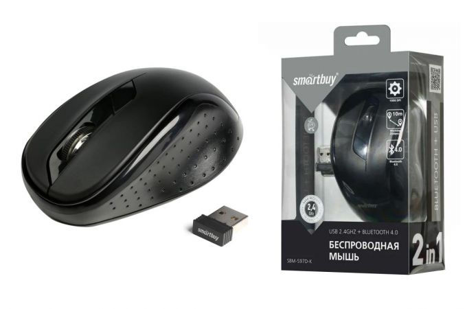 Мышь беспроводная Smartbuy SBM-597D-K Dual Bluetooth+USB (SBM-597D-K) (черный)