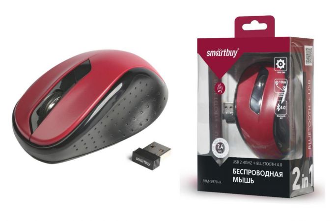 Мышь беспроводная Smartbuy SBM-597D-R Dual Bluetooth+USB (SBM-597D-R) (красный)