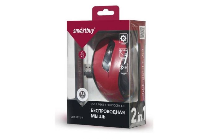 Мышь беспроводная Smartbuy SBM-597D-R Dual Bluetooth+USB (SBM-597D-R) (красный)