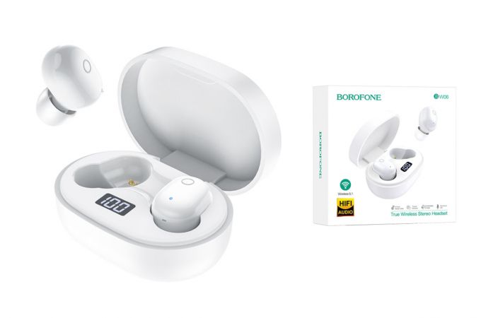 Наушники вакуумные беспроводные BOROFONE BW06 Manner true wireless BT Earphone Bluetooth (белый)