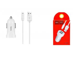 Автомобильное зарядное устройство АЗУ 2USB + кабель Lightning HOCO Z2А 2100mAh (белый)