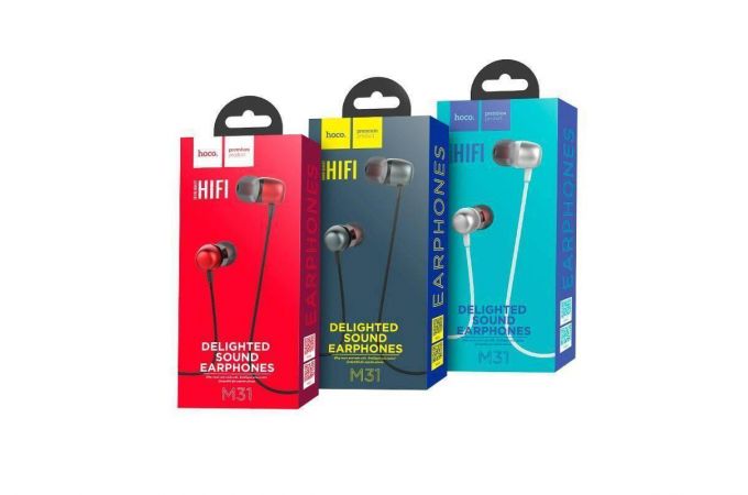Наушники вакуумные проводные HOCO M31 Delighted sound universal earphones with microphone (серебристый)