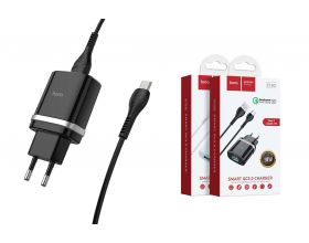 Сетевое зарядное устройство 2USB + кабель MicroUSB HOCO C12Q (быстрая зарядка) 3000 mAh (черный)