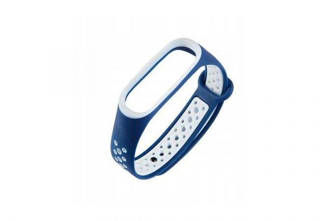Ремешок силиконовый для XIAOMI MI Band 5  2 цвета светло-синий-белый