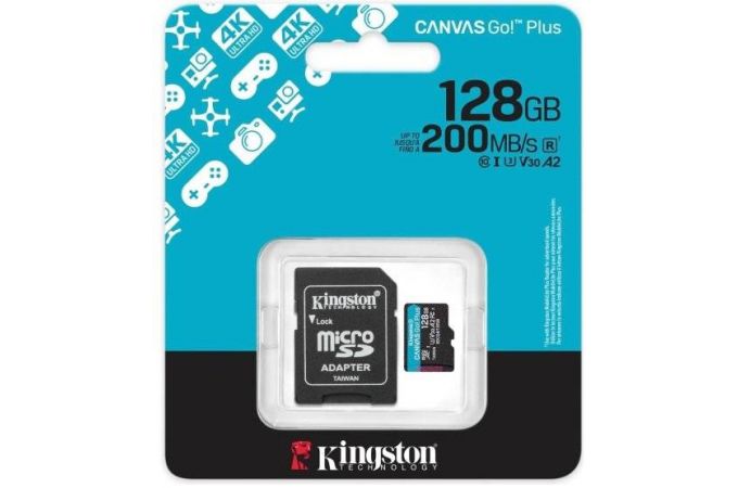 Карта памяти MicroSDXC_128 Gb Kingston Canvas Go Plus 200Mb/s A2 U3 V30 / R200Mb/s / SDCG4/128GB