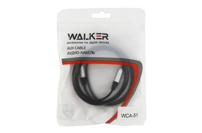 Кабель AUX аудио Walker 3.5 mm A-A WCA-051 плоский 1 м в пакете черный