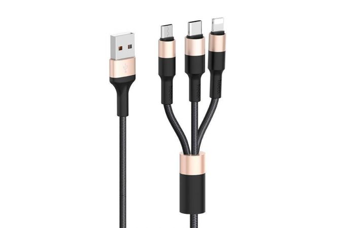 Кабель USB 3 в 1 HOCO X26 lightning/Micro/Type-c (черно-золотистый) 1м