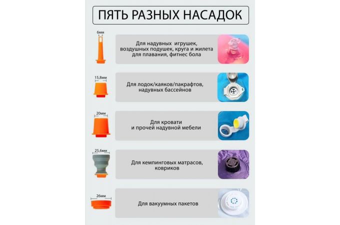 Портативный универсальный мини электрический насос помпа MicroNovelty (с фонариком)