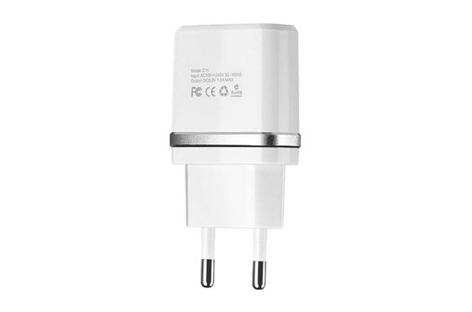 Сетевое зарядное устройство USB + кабель Lightning HOCO C11 1000 mAh(белый)