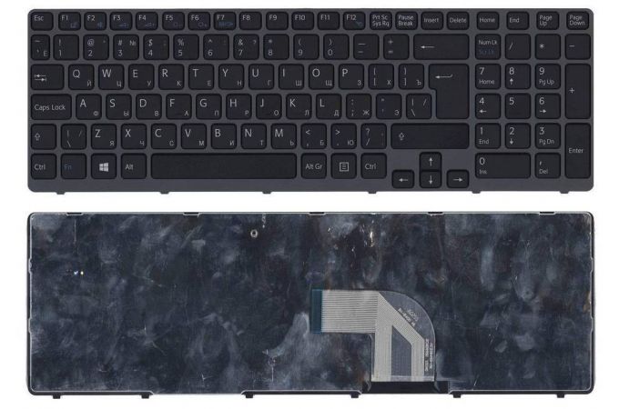 Клавиатура для ноутбука Sony Vaio SVE15 черная с серой рамкой