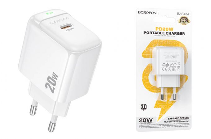 Сетевое зарядное устройство USB-C BOROFONE BAS43A Potential PD20W (белый)