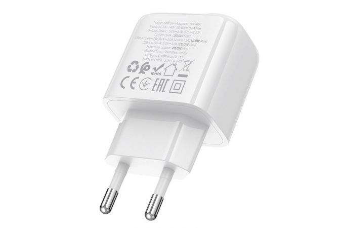 Сетевое зарядное устройство USB + USB-C BOROFONE BAS44A Potential PD20W+QC3.0 (белый)