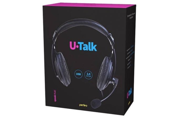 Наушники мониторные проводные Perfeo U-TALK USB кабель 2,4м (черный)