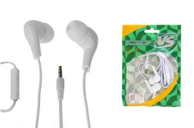 Наушники вакуумные проводные Perfeo VS с микрофоном VS-HSWH (белый)