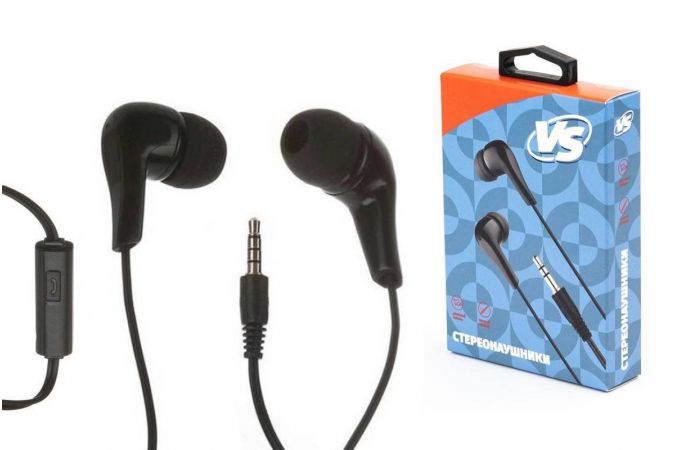 Наушники вакуумные проводные Perfeo VS с микрофоном VS-HSBK_B (черный)