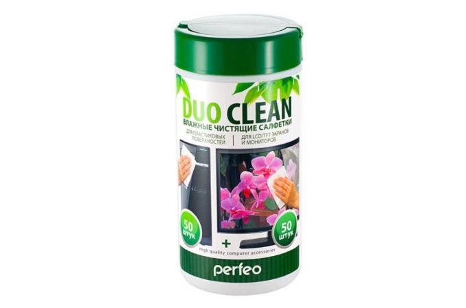 Чистящие салфетки Perfeo "Duo Clean", 50 для пластика и 50 для экранов, в тубе