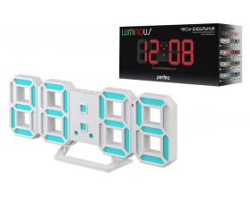 Часы настольные-будильник  Perfeo LED "LUMINOUS 2" (PF-6111) (белый корпус / синяя подсветка)