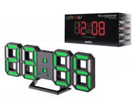 Часы настольные-будильник  Perfeo LED "LUMINOUS 2" (PF-6111) PF_B4926 (черный корпус / зеленая подсветка)