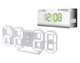 Часы настольные-будильник  Perfeo LED "LUMINOUS" (PF-663) (белый корпус / белая подсветка)