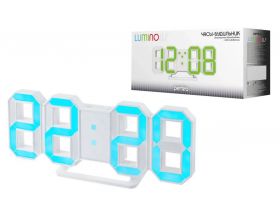 Часы настольные-будильник  Perfeo LED "LUMINOUS" (PF-663) (белый корпус / синяя подсветка)