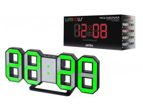 Часы настольные-будильник  Perfeo LED "LUMINOUS" (PF-663) PF_5198 (черный корпус / зелёная подсветка)