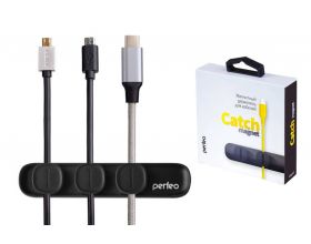 Органайзер для кабелей Perfeo Catch Magnet на 3 кабеля 2-4 мм магнитный (черный)