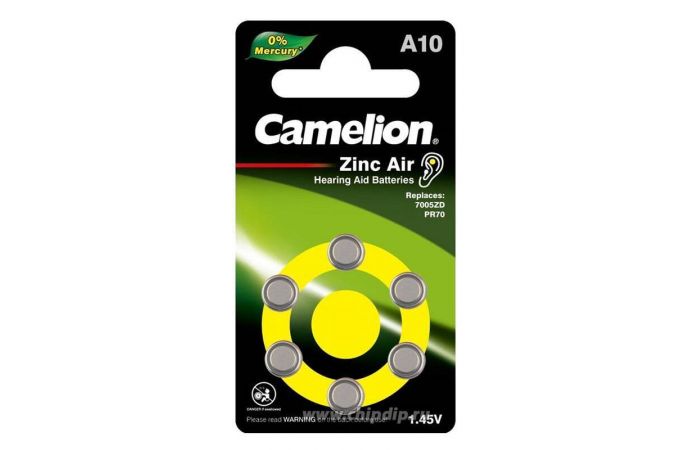 Батарейка часовая для слуховых аппаратов Camelion A10/6BL  ZincAir
