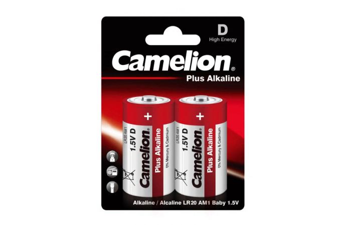 Батарейка алкалиновая Camelion LR20/2BL  Plus Alkaline (цена за блистер 2 шт)