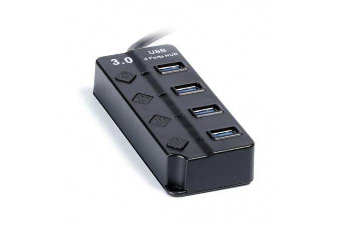 Разветвитель USB HUB 3.0 хаб с выключателями, 4 порта, СуперЭконом, черный SBHA-7324-B