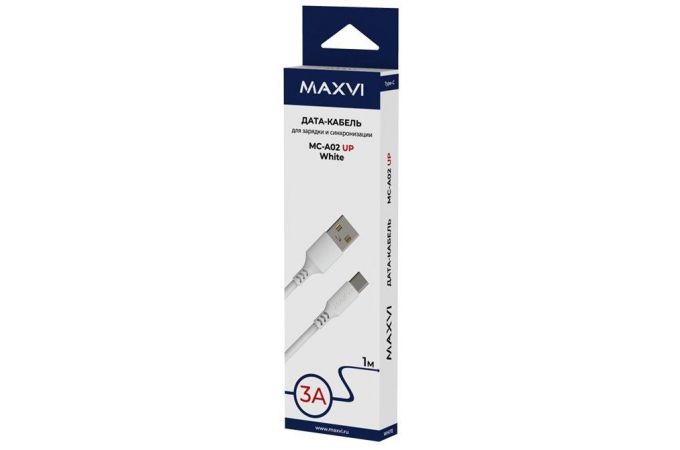 Кабель USB - USB Type-C Maxvi (MC-A02 UP) 3A (белый) 1м