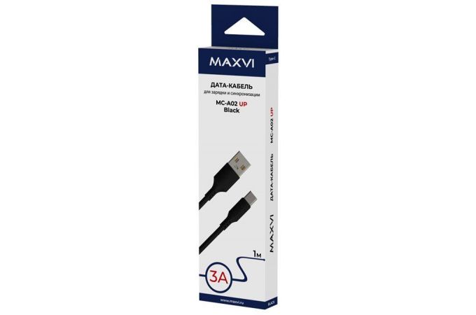 Кабель USB - USB Type-C Maxvi (MC-A02 UP) 3A (черный) 1м