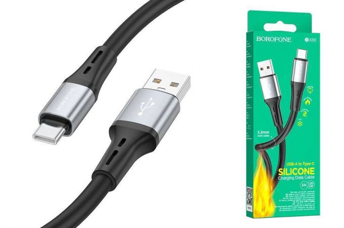 Кабель USB - USB Type-C BOROFONE BX88, 2,4A (черный) 1м силиконовый