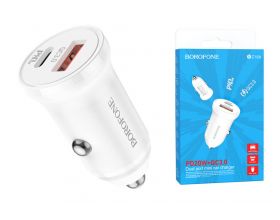 Автомобильное зарядное устройство АЗУ USB + Type-C BOROFONE BZ18A PD 20W + QC3.0 (белый)