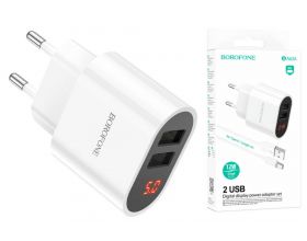 Сетевое зарядное устройство 2USB + кабель Type-C BOROFONE BA63A Richy (белый)