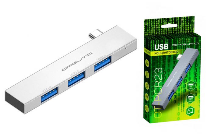 Разветвитель USB HUB Орбита OT-PCR23 USB 2.0/3.0 (3*USB) (серебристый)