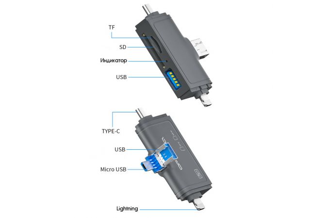 Картридер Орбита OT-PCR27 картридер OTG (TF, SD, microUSB, Type-C, Lightning)