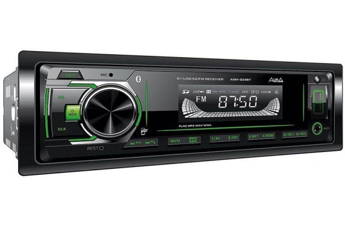 Автомагнитола AURA MP3/WMA AMH-204BT зеленая, Bluetooth,2xUSB/micro SD, FLAC