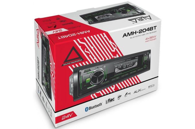 Автомагнитола AURA MP3/WMA AMH-204BT зеленая, Bluetooth,2xUSB/micro SD, FLAC